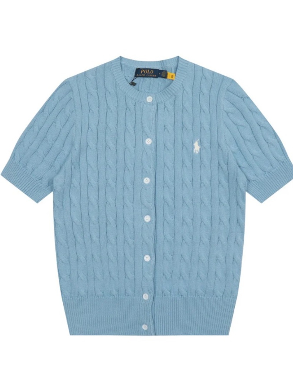 Polo by Ralph Lauren Sky Blue Cable-Knit Short-Sleeve Cardigan